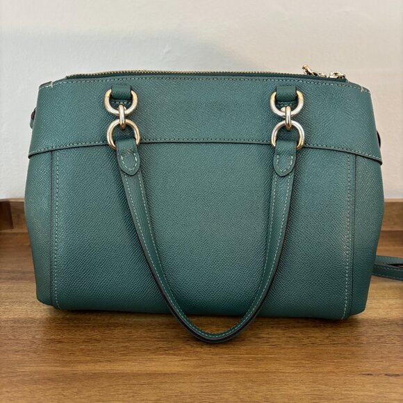 Coach Mini Brooke Dark Green Crossgrain Leather Carryall - Picture 3 of 15